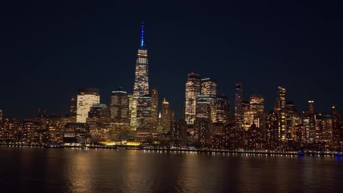New York Manhattan Skyscrapers Horizon at Night NYC Manhattan Skyline New York City Aerial View New