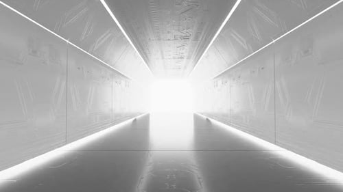 The white corridor is a tunnel in a spaceship that leads to freedom.
