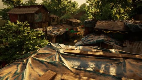 Slum Village Alleyway Fly-Through with Sunlight