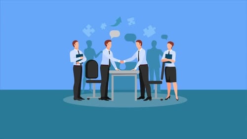 Business Handshake and Team Collaboration Flat Design Animation