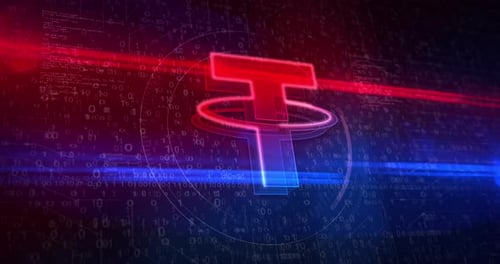 Symbole de monnaie cryptographique Tether stablecoin sur fond numérique abstrait