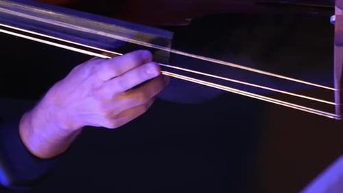 Hand Playing Upright Bass With Bow