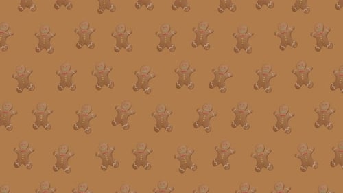 4K 3D Seamless Christmas Gingerbread Man Pattern Animation Background Loop