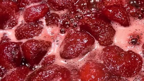 Boiling Strawberries for Jam Making Close Up