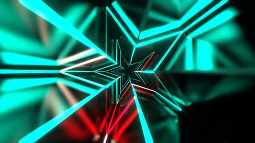 Turquoise And Red Neon Star Shaped Holiday Design Background Vj Loop In 4K