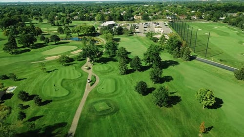 Huge Golf Club Field With Small Ponds, Ending With A Parking, Northbrook , Illinois, Chicago