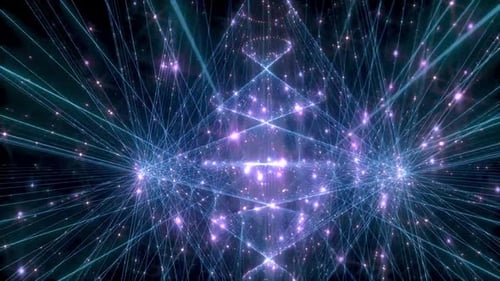 Abstract Sci-Fi Network Tunnel with Glowing Geometric Lines and Particles