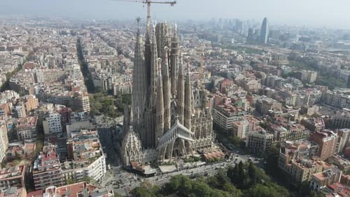 Aerial view of Sagrada Familia Cathedral at Catalunya