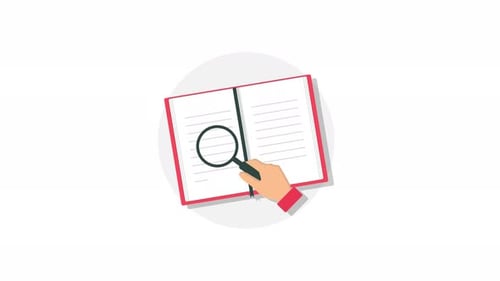 4k Hand Holding Magnifying Glass With Book. Research and Learning Concept Animation Video