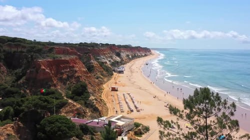 Amazing Aerial Sea View of Portuguese Beaches with Vacationing Tourists and Nature