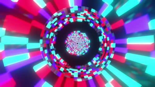 Space Tunnel Cyan Red With Purple Tube Vj Seamless Loop Background