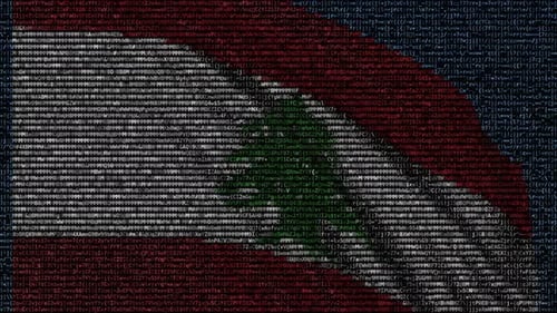 Drapeau du Liban agitant composé de symboles textuels sur l'écran