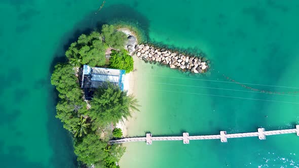 Aerial drone landscape of zip line mega fun Adventure Park Siloso beach ...