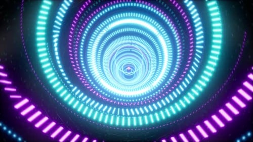 Abstract Circular Cybernetic Tunnel With Glowing Neon Lights
