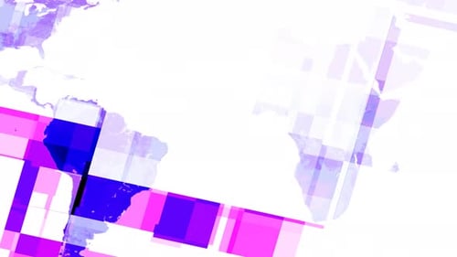 Animated Digital World Map with Geometric Blocks and Dynamic Lines