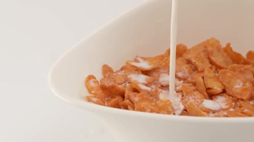 Pouring Milk Into a Bowl of Cereal