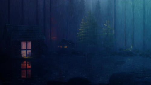 Rain Falls On The Warm Cabin By The Stream In The Tropical Fog Forest Part 2 Mist