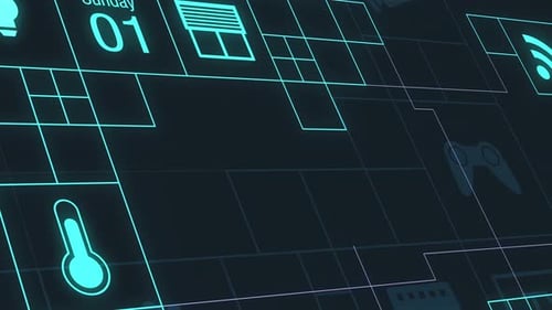 Futuristic Neon Technology Icons Grid Network Animation