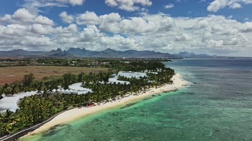 An aerial view of a beach and ocean