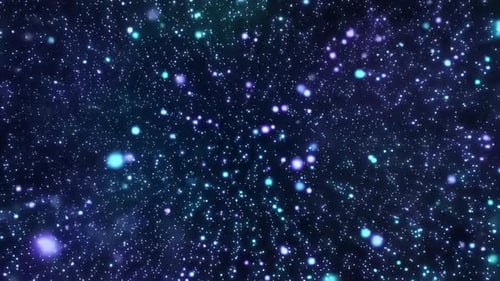 Fliege durch den glühenden kosmischen Sternenfeld-Hintergrund