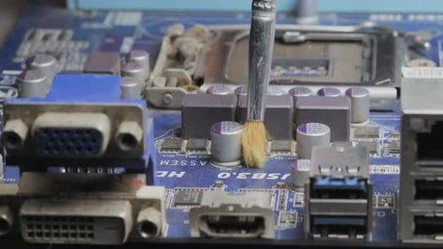 Computer Motherboard Cleaning closeup view