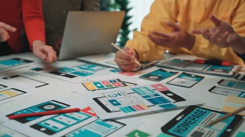 Team Brainstorming Mobile App Design in Office