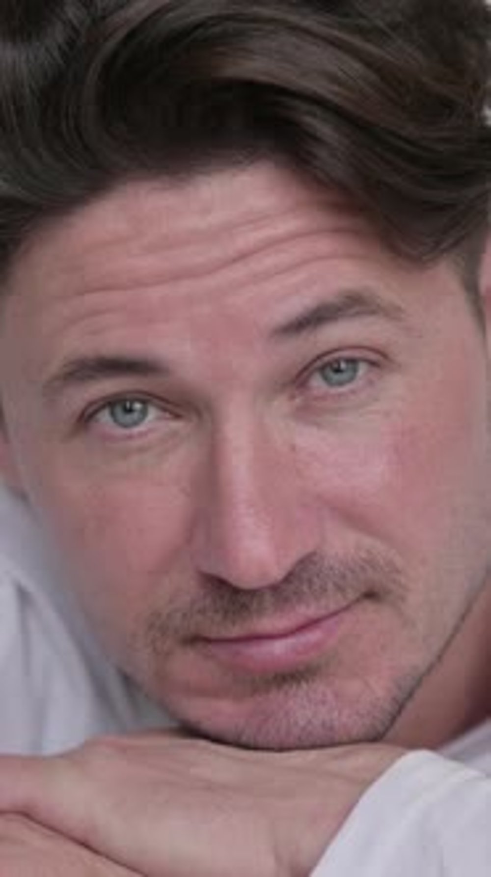 Close up Middle Aged Man Looking at Camera, in Bed , Vertical Video ...