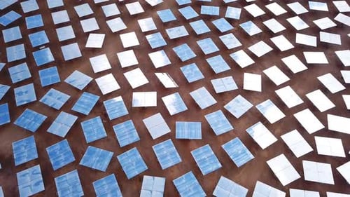 Solar power plant mirrors that focus sun rays upon a collector producing renewable energy