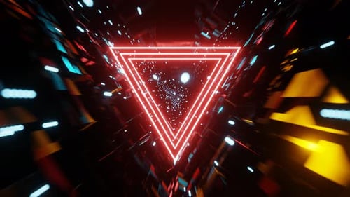 Neon Triangle Tunnel Abstract Video Player Paused Red Orange Yellow Black Lights