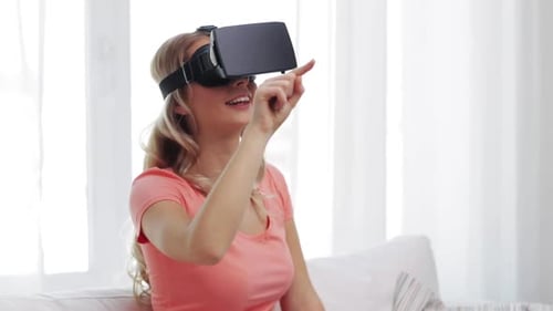Woman Using Virtual Reality Headset in Bright Room