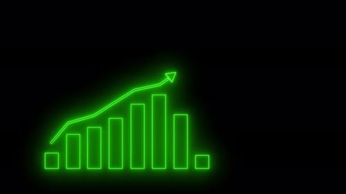 Neon Glow Business Bar Chart with Upward Trend Arrow