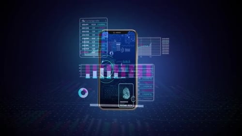 Phone and Animated Stock Statistics Depicted in Infographics