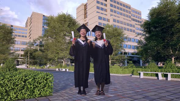 Full Body Of Students Holding Diplomas And Screaming Celebrating ...