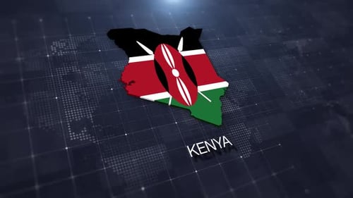 Animated Kenya Map with Flag on Digital Grid Background
