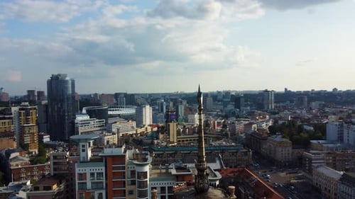 Historical star monument on top of the famous building of the house in the center of Kyiv, Khreschat