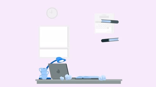 Stressed Student Overwhelmed at Desk Flat Design Animation
