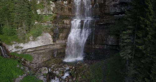 Aerial of scenic waterfalls panoramic view surrounded by nature in a magical, relaxing and green p