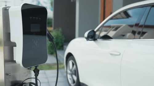 Progressive concept of home charging station providing clean energy for EV cars.