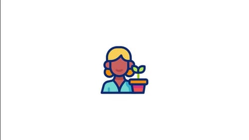 Animated Flat Design Icon of Person with Growing Plant