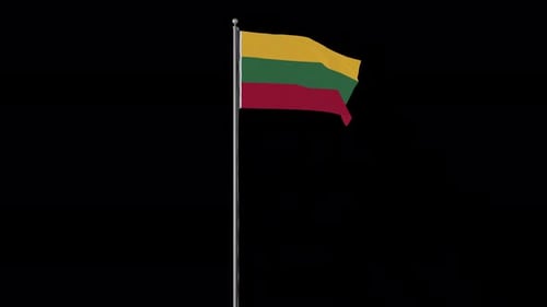Lithuania Flag on Pole Alpha Channel