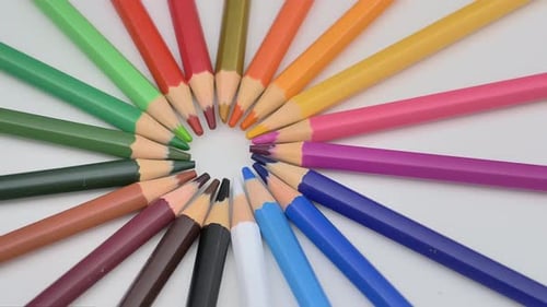 Rotating View of Brightly Colored Pencils