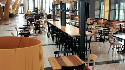 Drone Point of View Atrium Restaurant Tables Absence