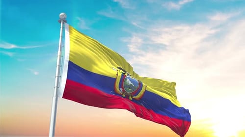 Realistic Ecuador National Flag Waving Loop at Sunset