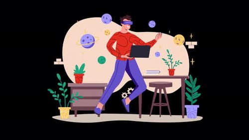 Flat Design Animation of a Man Using VR in a Tech Workspace