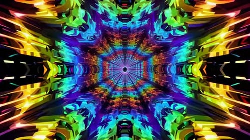 Résumé de l'animation en boucle de tunnel en kaléidoscope fractal arc-en-ciel 4K