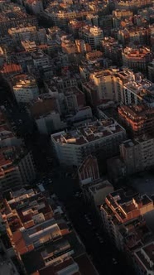 Vertical Video of Barcelona Skyline Building in Spain Aerial View
