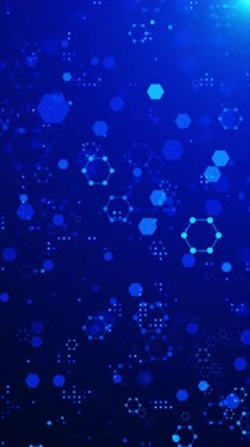 Bucle de ciencias médicas con estructura molecular de hexágono azul