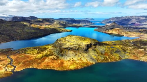 Mountain Lake Clouds Reflection Water Volcanic Mountains Aerial