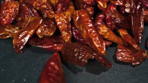 Dried Red Chili Peppers Heap Close Up