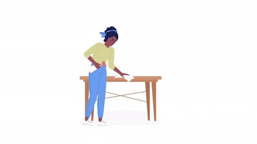 Animated Woman Cleaning Table Flat Design